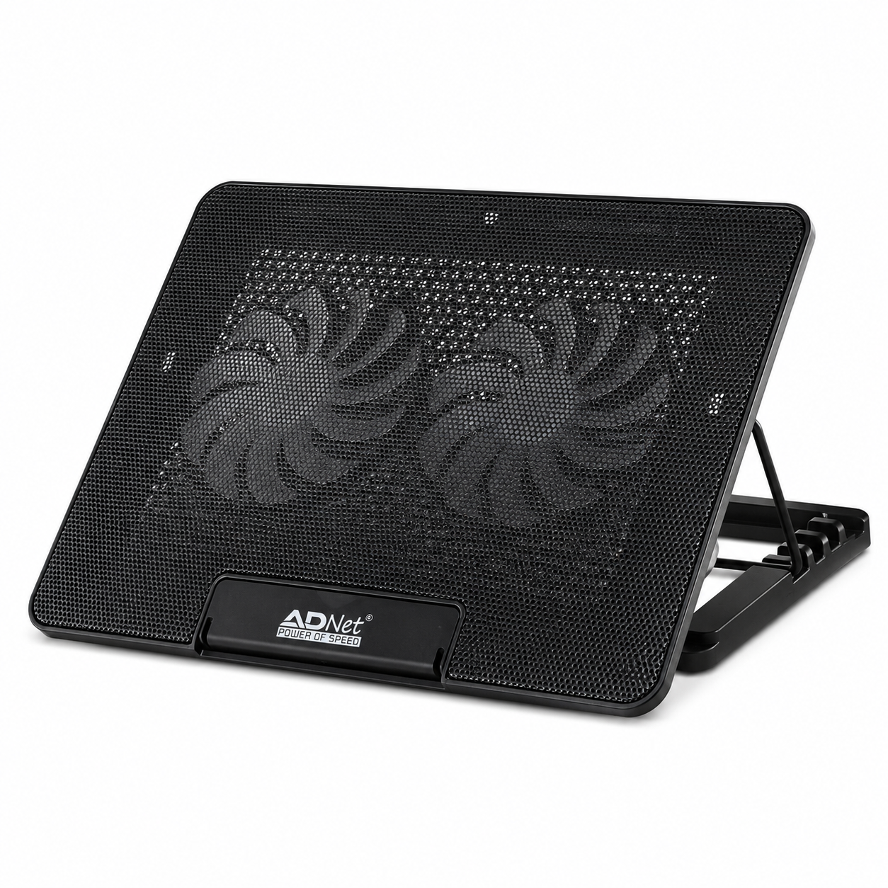 AD NET RGB Dual Fan Laptop Cooling Pad with Mobile Holder | Adjustable Gaming Cooling Stand